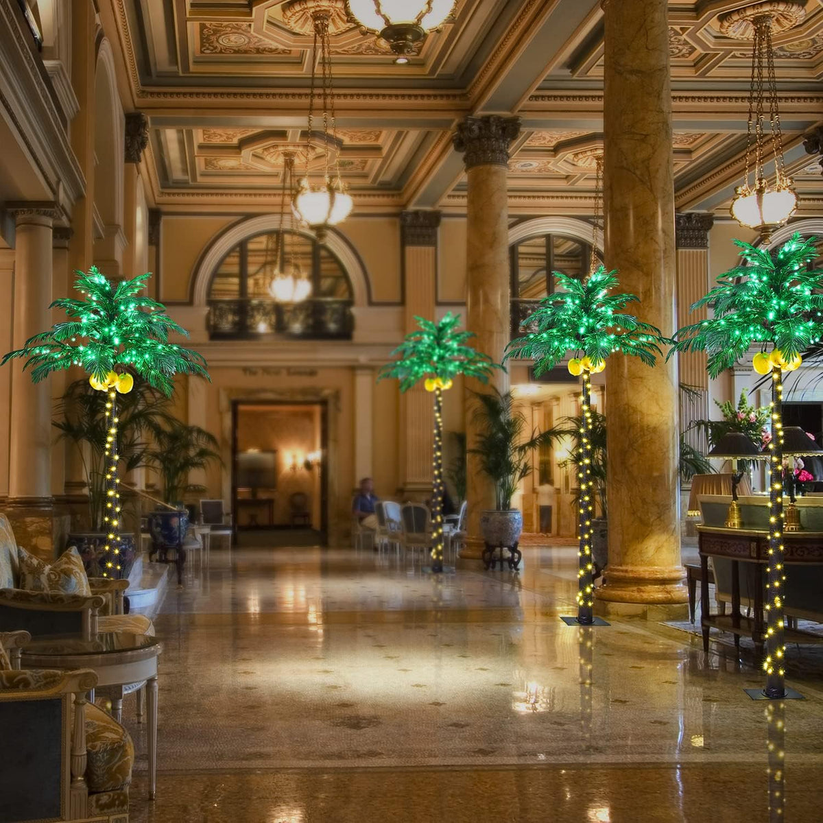 9FT Lighted Palm Tree with 216 Warm White LEDs & 80-LED Coconuts (Electric), Indoor/Outdoor Tropical Decoration image 7