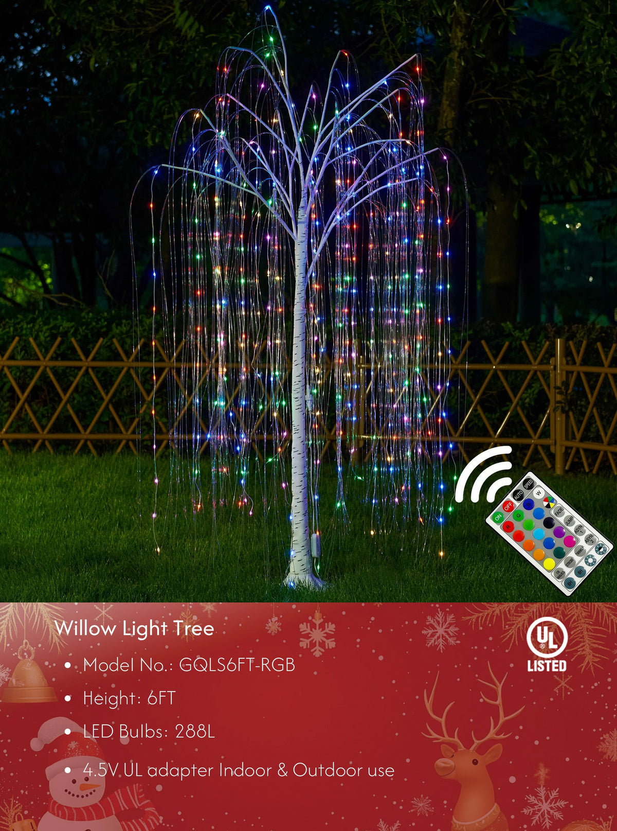 6ft Lighted Willow Tree, Multicolor image 1