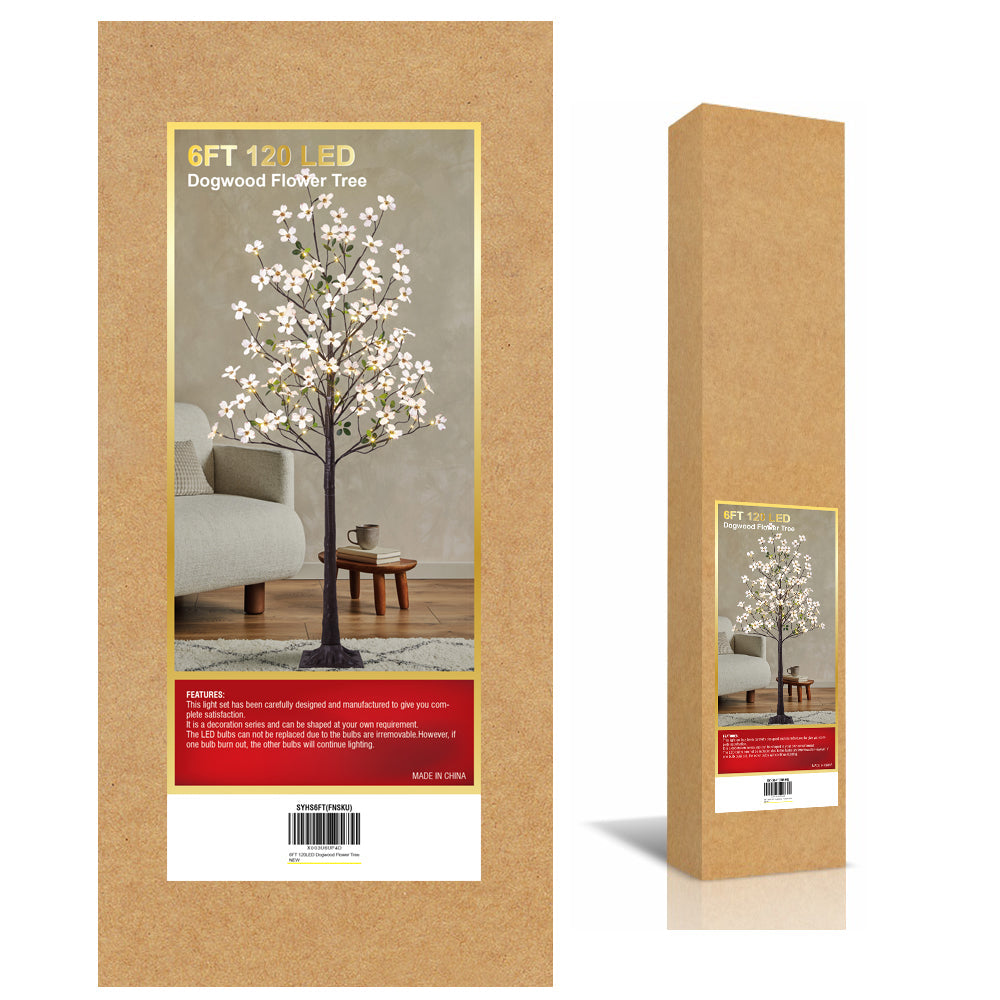 6 ft Lighted Dogwood Flower Tree - 120 LED Artificial Tree for Christmas & Home Decoration image 7