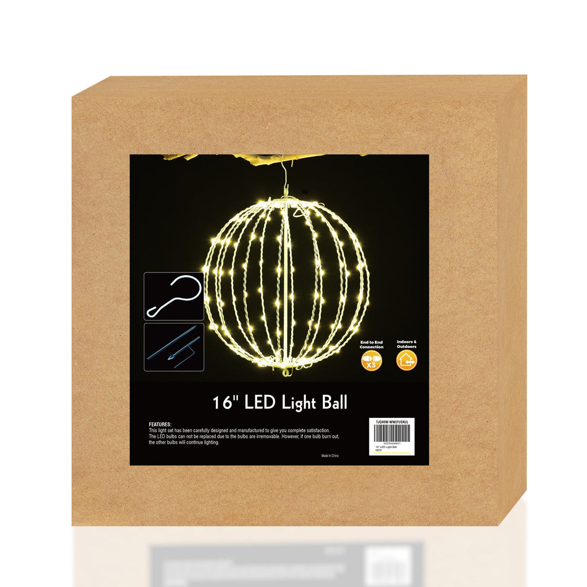 16IN White Frame Light Ball, 128 Warm White LEDs, Foldable Metal Frame, Indoor/Outdoor Garden Decoration image 8
