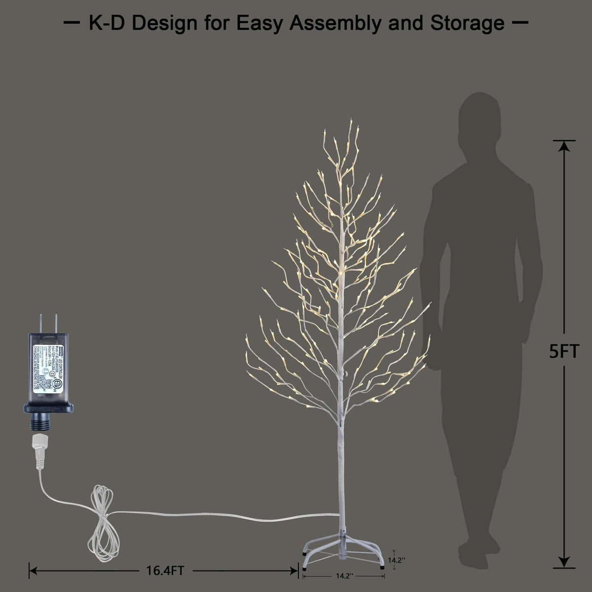 5FT White Star Light Tree with 200 Warm White LEDs, Indoor/Outdoor Christmas Decoration image 4