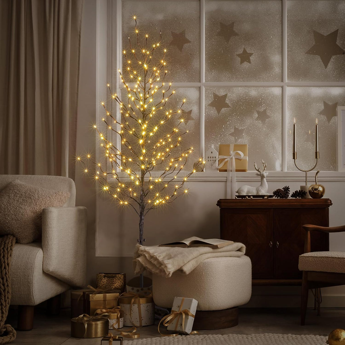 6FT Brown Star Light Tree with 240 Warm White LEDs, Indoor/Outdoor Christmas Decoration image 3