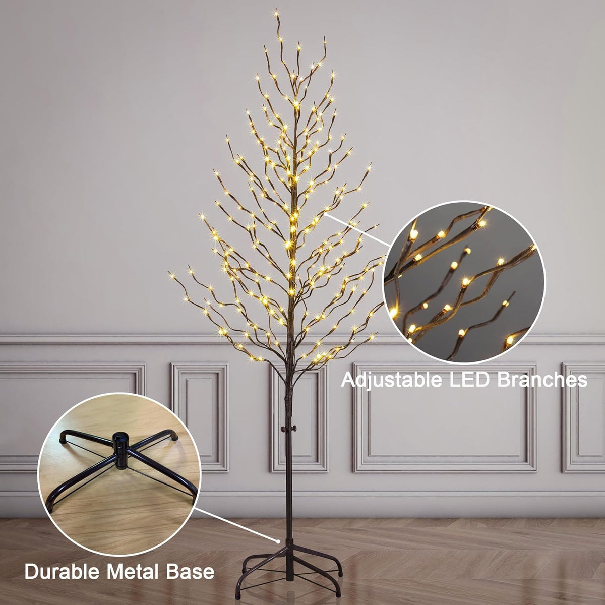 6FT Brown Star Light Tree with 240 Warm White LEDs, Indoor/Outdoor Christmas Decoration image 5