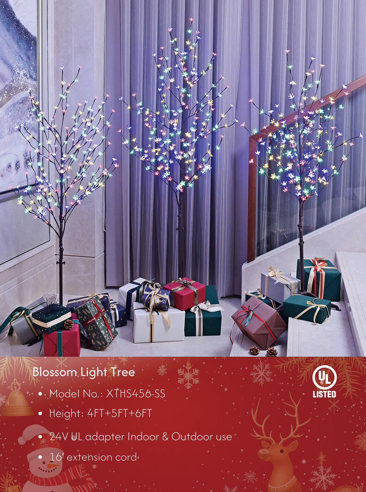 Set of 3 Lighted Cherry Blossom Trees, Multicolor and Warm White Options image 1