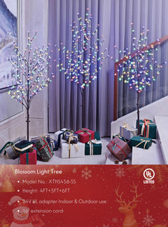 Set of 3 Lighted Cherry Blossom Trees, Multicolor and Warm White Options image 1