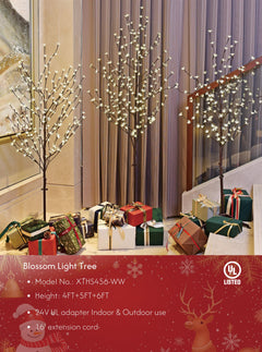 Set of 3 Lighted Cherry Blossom Trees, Multicolor and Warm White Options image 1