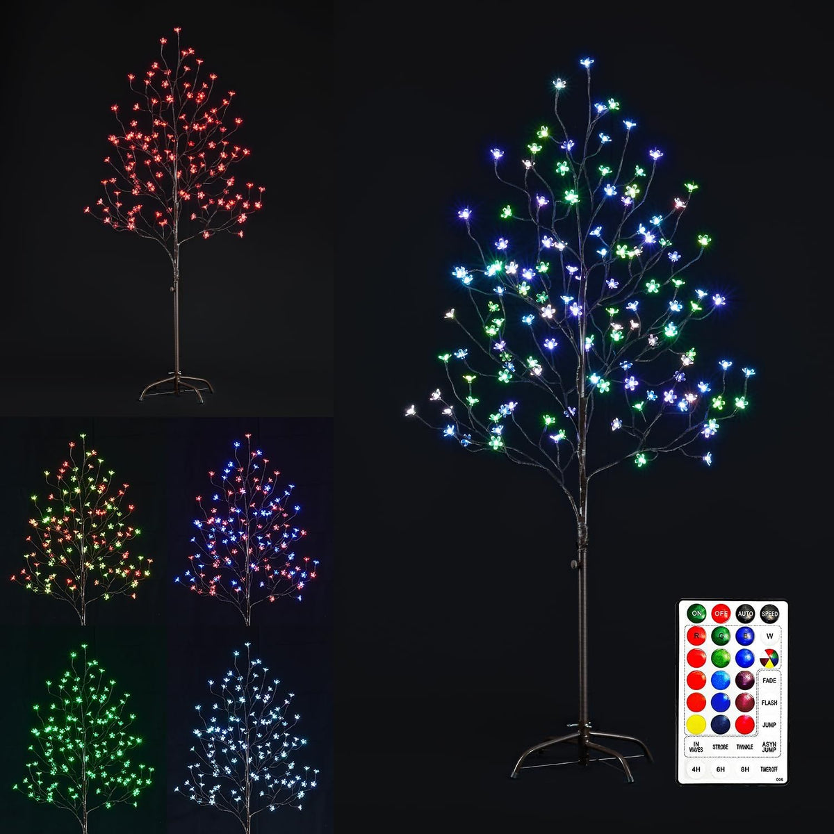 5FT Lighted Cherry Blossom Tree with 128 Multicolor RGB LEDs, Indoor/Outdoor Holiday Decoration image 1