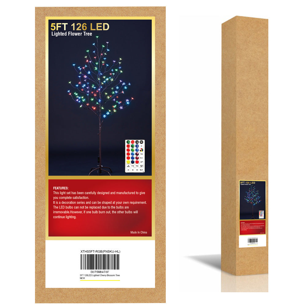 5FT Lighted Cherry Blossom Tree with 128 Multicolor RGB LEDs, Indoor/Outdoor Holiday Decoration image 5