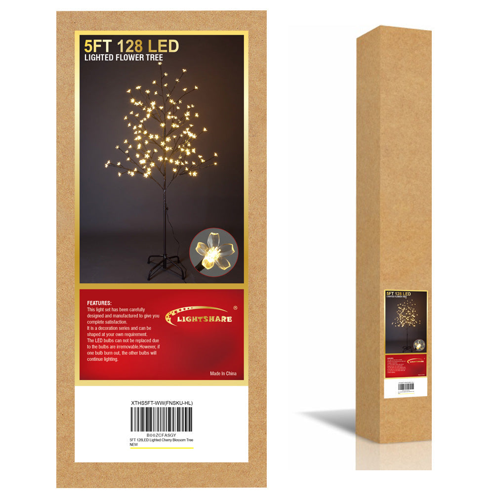 5FT Lighted Cherry Blossom Tree with 128 Warm White LEDs, Indoor/Outdoor Holiday Decoration image 4