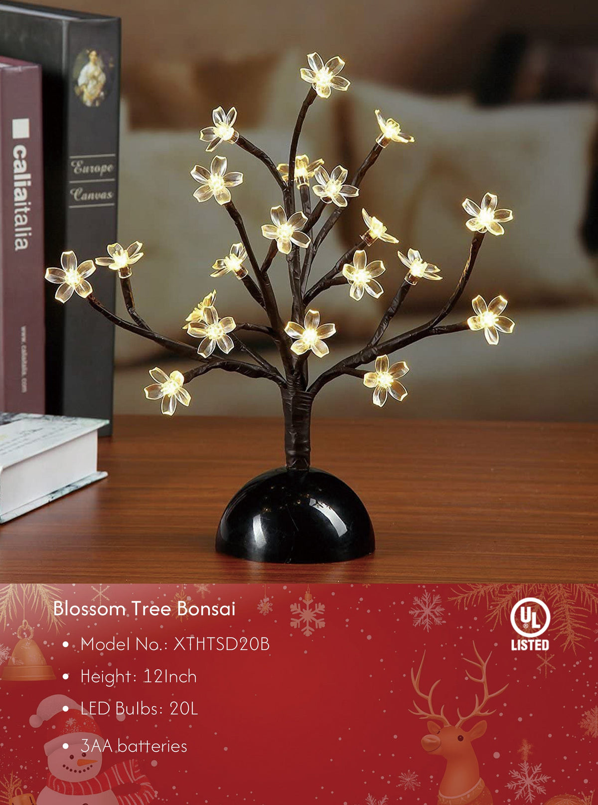 12IN Lighted Cherry Blossom Tree Lamp, Warm White image 1