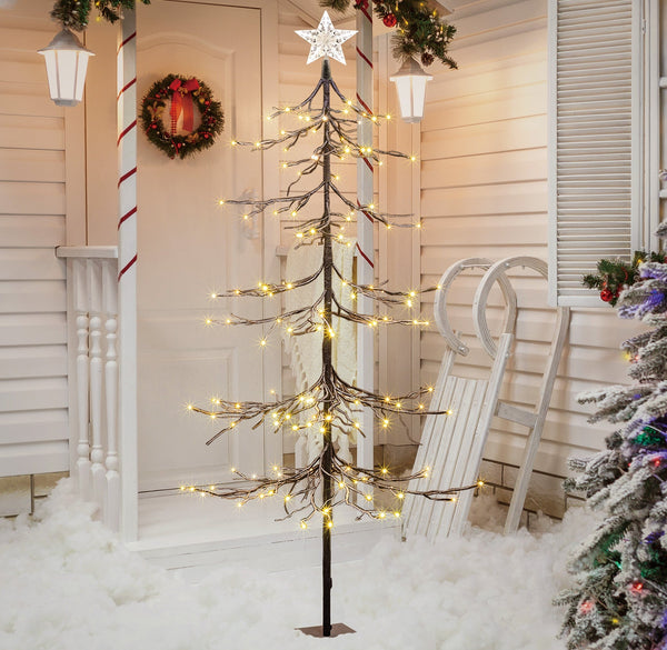 6FT Snow-Dusted Fir Christmas Tree with Warm White LEDs, Indoor/Outdoor Decoration