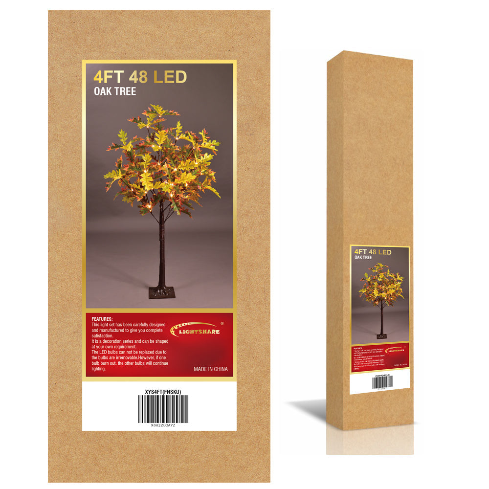 4FT Lighted Oak Tree, Warm White LEDs with Green & Yellow Leaves, Indoor/Outdoor Decoration image 5