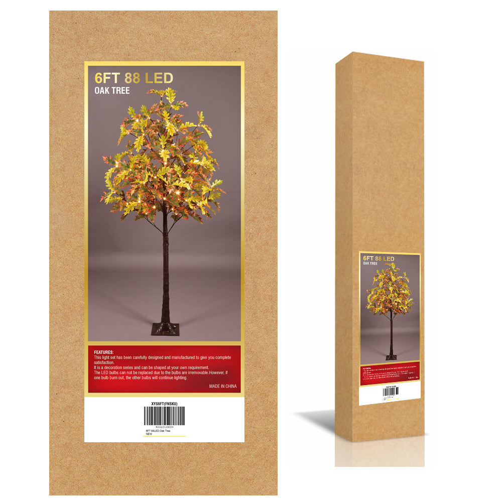 6FT Lighted Oak Tree, Warm White LEDs with Green & Yellow Leaves, Indoor/Outdoor Decoration image 6
