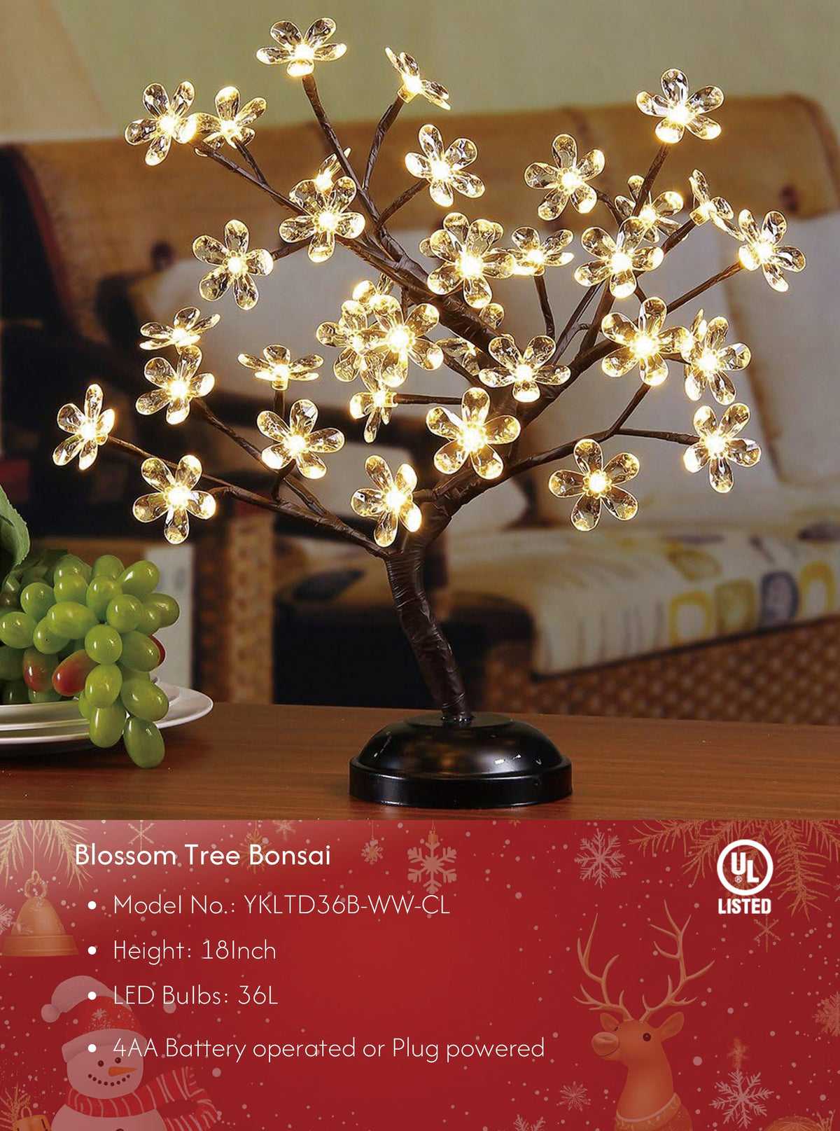 18IN Lighted Cherry Blossom Tree Lamp with 36 Warm White LEDs, Elegant Home Decoration & Gift Idea image 2