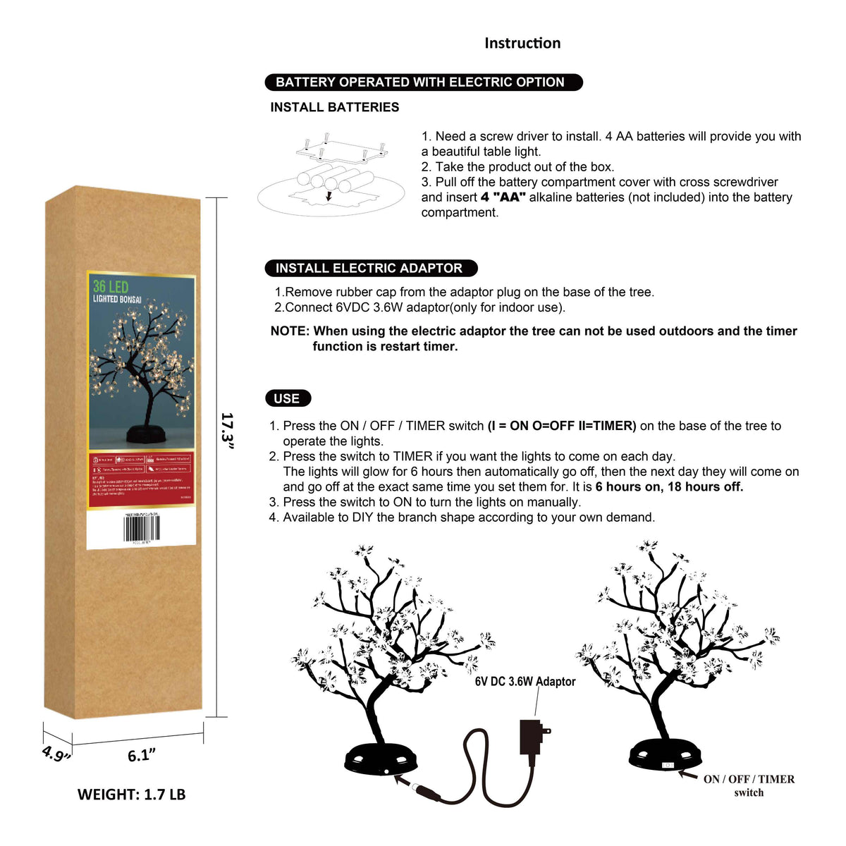 18IN Lighted Cherry Blossom Tree Lamp with 36 Warm White LEDs, Elegant Home Decoration & Gift Idea image 5