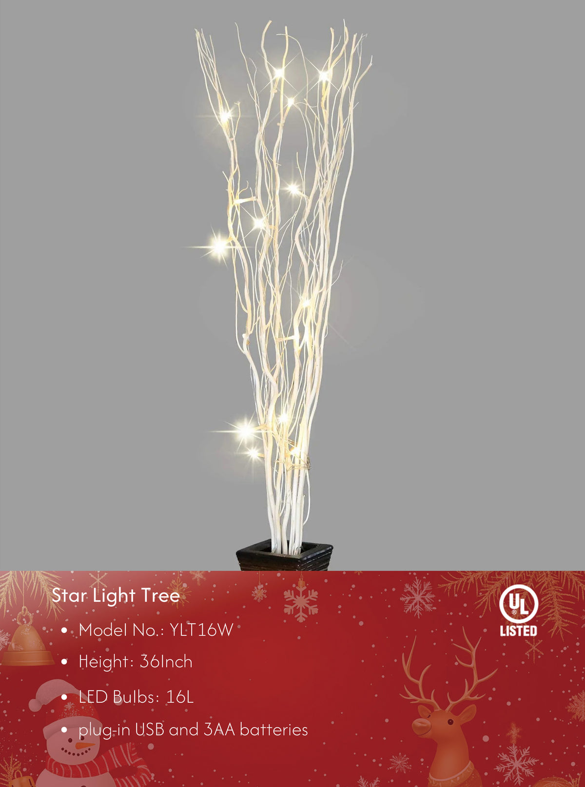 Lighted Natural Willow Twig Branch for Home Decoration, USB Plug-in and Battery Powered