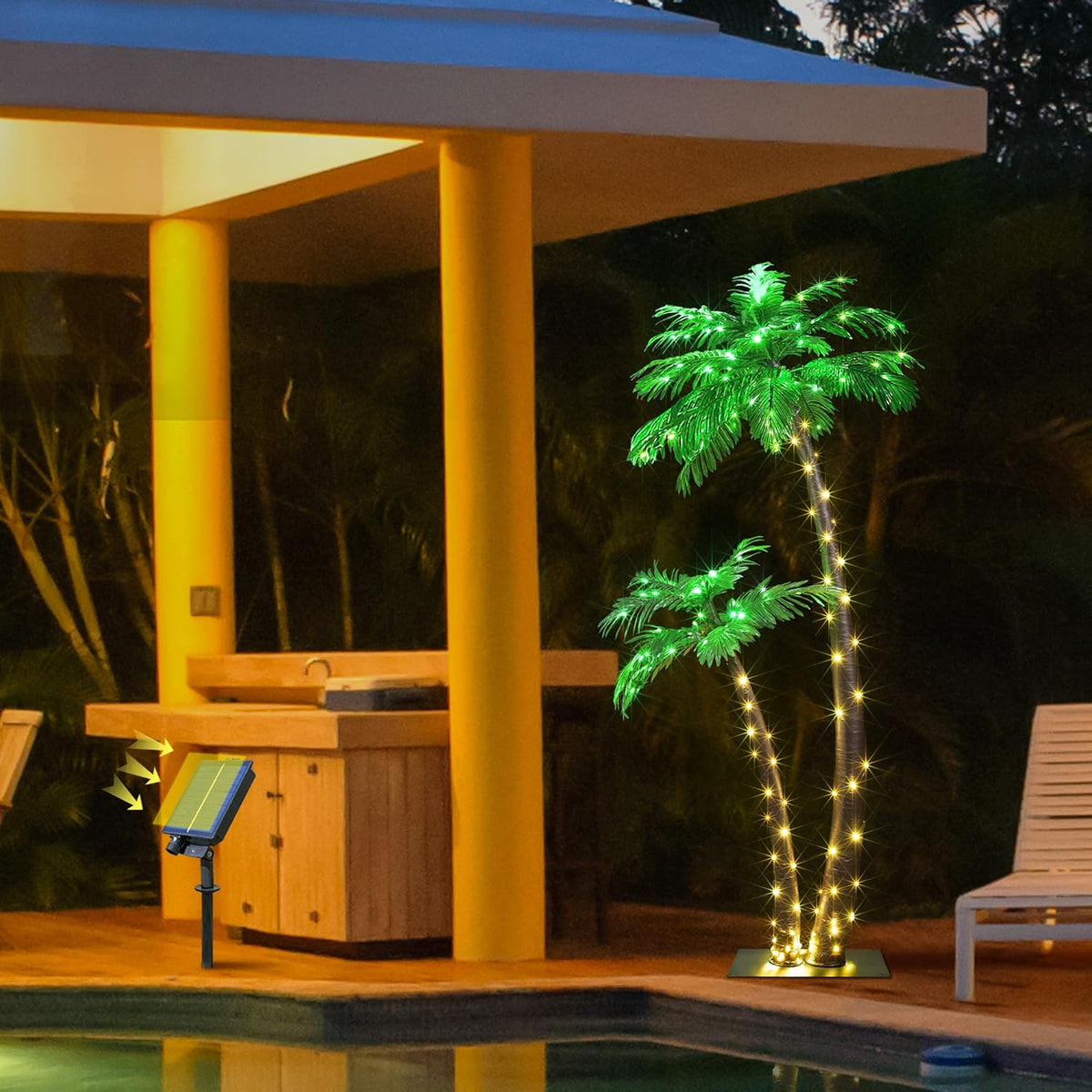 6FT Lighted Tropical Palm Tree with 120 Warm White LEDs (Solar Powered), Indoor/Outdoor Tropical Decoration image 4