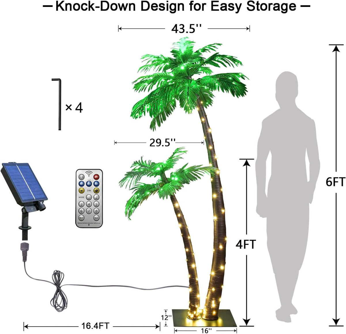 6FT Lighted Tropical Palm Tree with 120 Warm White LEDs (Solar Powered), Indoor/Outdoor Tropical Decoration image 5