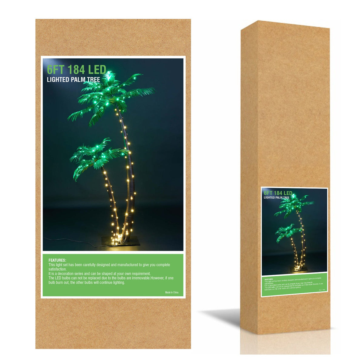 6FT Lighted Tropical Palm Tree with 120 Warm White LEDs (Electric), Indoor/Outdoor Tropical Decoration image 6