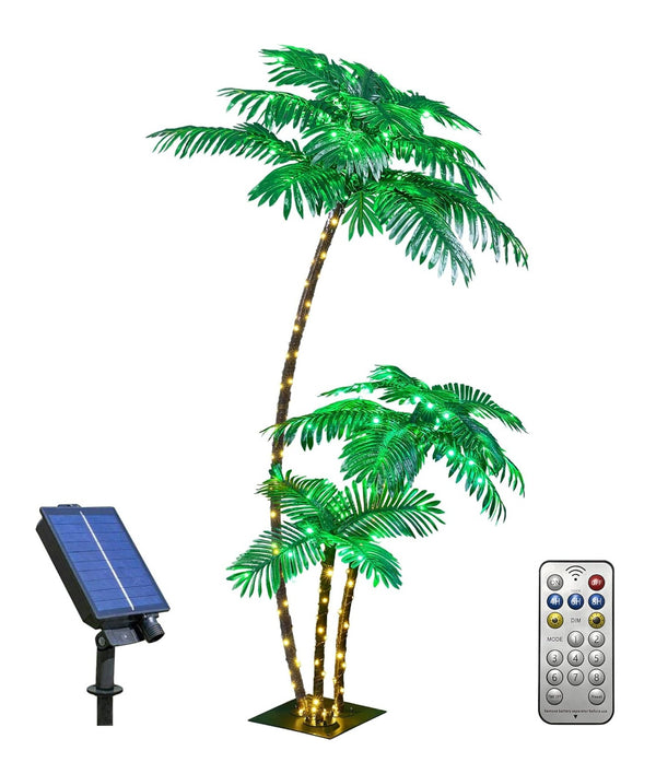 LIGHTSHARE Lighted 6FT Gorgeous Palm Tree 3Trunks Artificial Palm Tree 203LED Lights for Decoration Outdoor and Indoors Tiki Bar Christmas Patio Pool-Solar