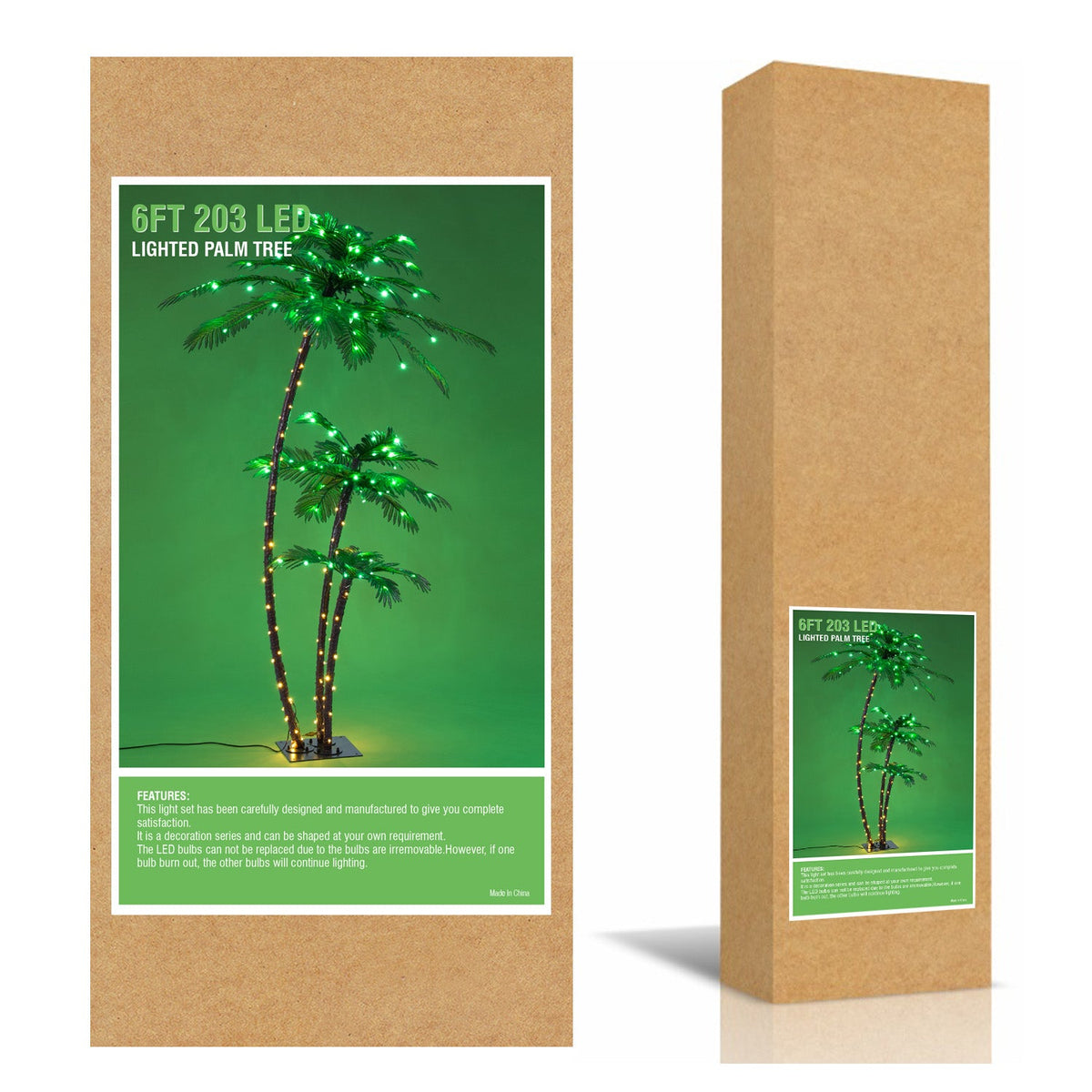 LIGHTSHARE Lighted 6FT Gorgeous Palm Tree 3Trunks Artificial Palm Tree 203LED Lights for Office Decoration Outdoor and Indoors Tiki Bar Christmas Patio Pool- Electric image 9