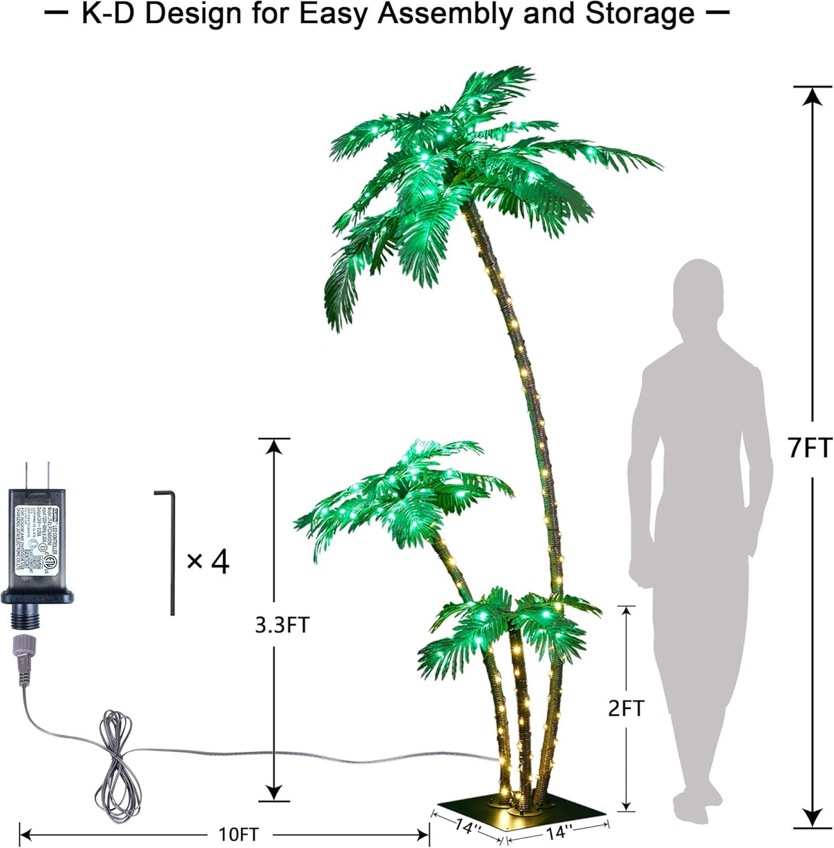 7FT 3-Trunk Lighted Palm Tree with 218 Warm White LEDs (Electric), Indoor/Outdoor Tropical Decoration image 6