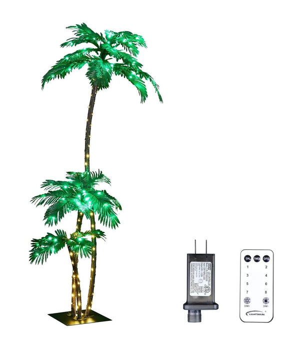 LIGHTSHARE Lighted 7FT Gorgeous Palm Tree 3Trunks Artificial Palm Tree 218LED Lights for Office Decoration Indoor Outdoor Tiki Bar Christmas Patio Pool- Electric
