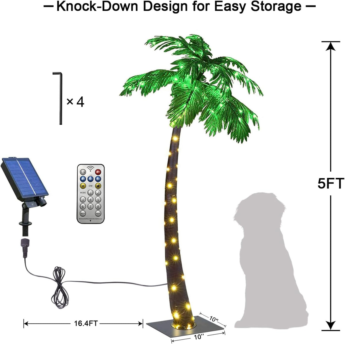 5FT Lighted Palm Tree with 96 Warm White LEDs (Solar Powered), Indoor/Outdoor Tropical Decoration image 9