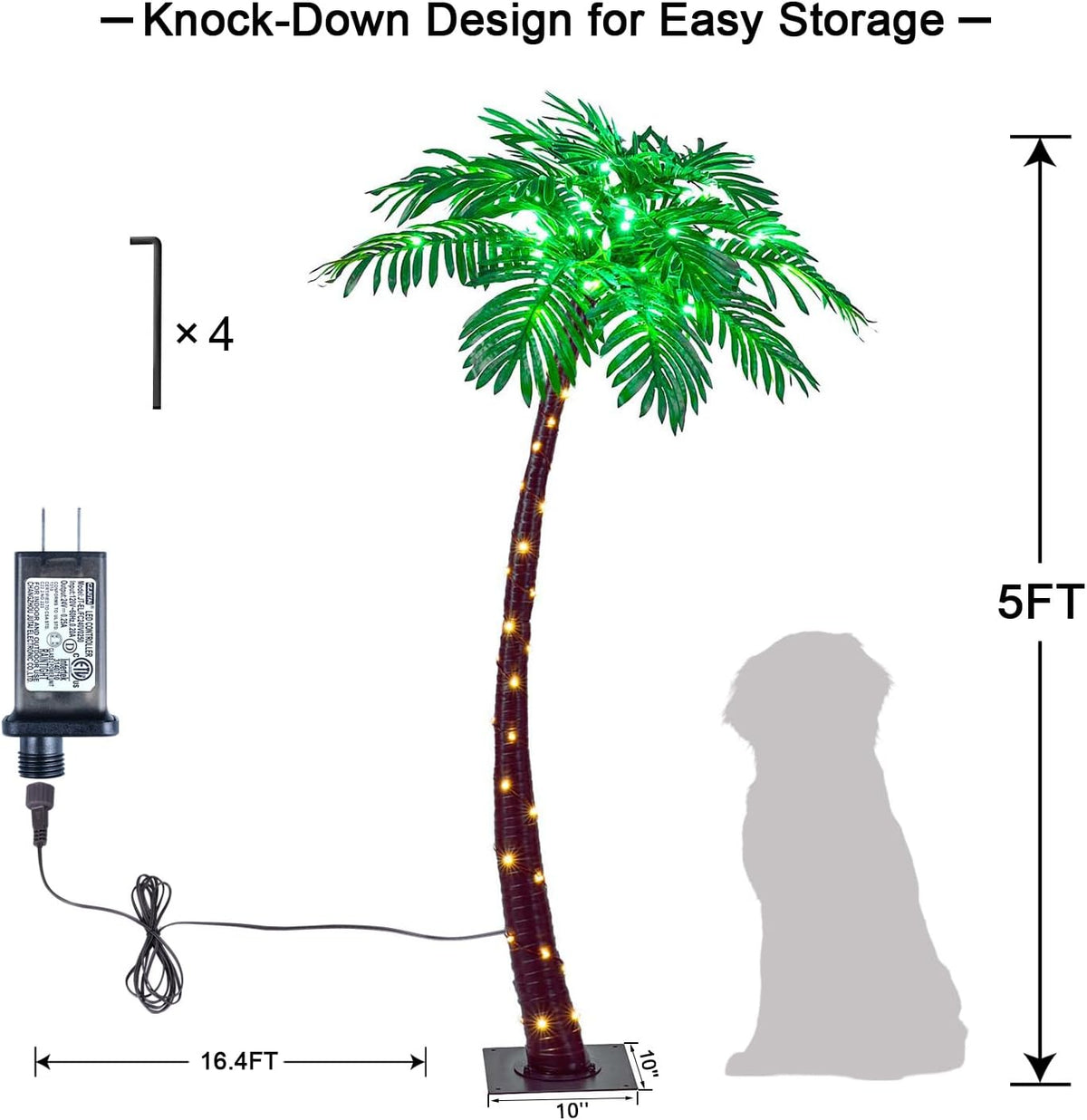 5FT Lighted Palm Tree with 96 Warm White LEDs (Electric), Indoor/Outdoor Tropical Decoration image 4