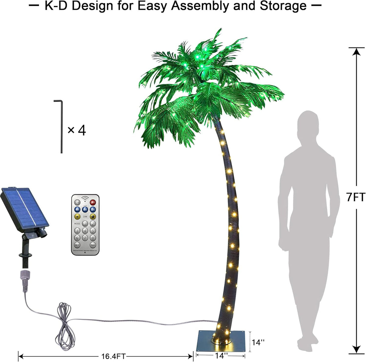 7FT Lighted Palm Tree with 152 Warm White LEDs (Solar Powered), Indoor/Outdoor Tropical Decoration image 6