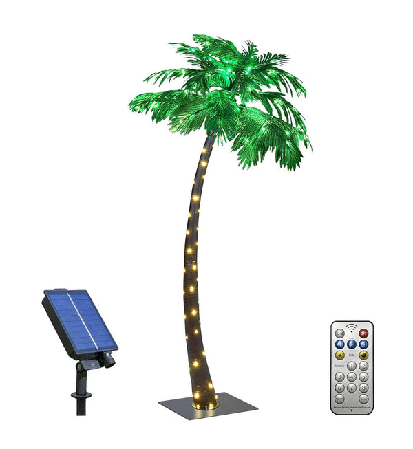Lightshare 7FT Gorgeous Solar Palm Tree Artificial Tree, 152LED Lights, Decoration for Office, Home, Party, Christmas, Nativity, Outdoor Patio