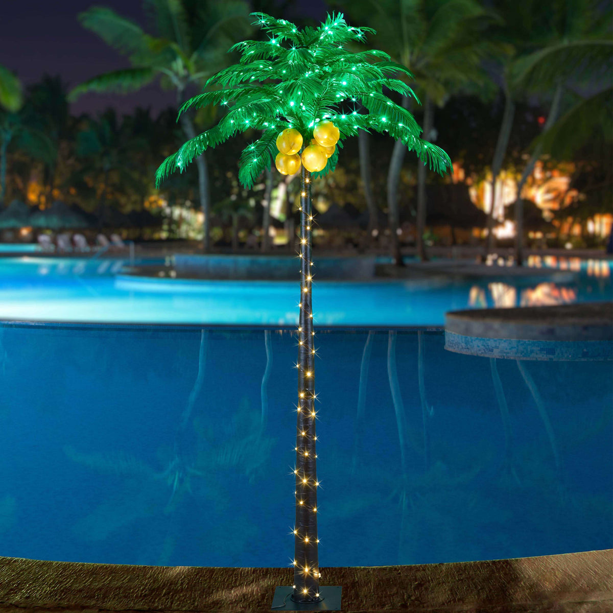8FT Lighted Palm Tree with Warm White LEDs & Coconuts (Electric), Indoor/Outdoor Tropical Decoration image 4