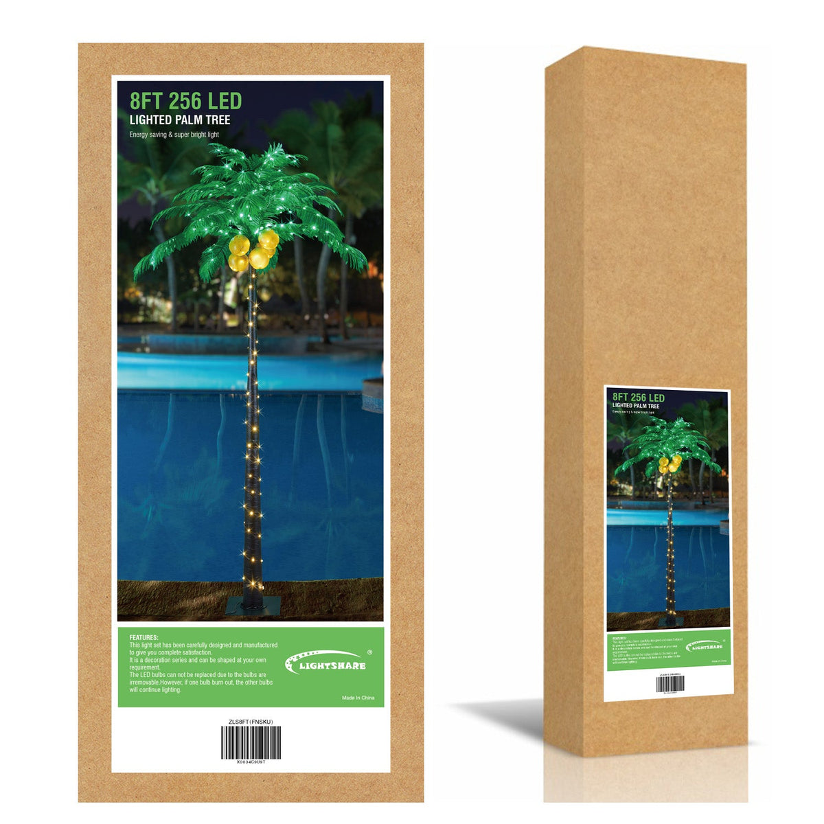 8FT Lighted Palm Tree with Warm White LEDs & Coconuts (Electric), Indoor/Outdoor Tropical Decoration image 6