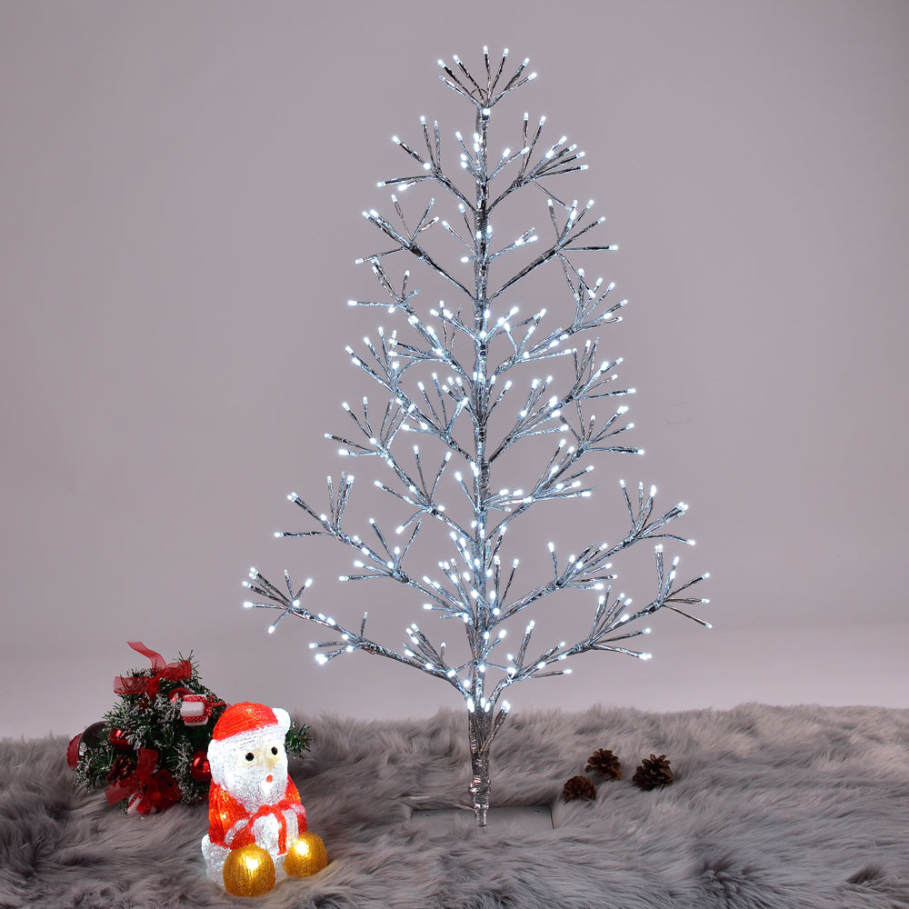 2FT Silver Finish Artificial Christmas Tree Light with Cold White LEDs, Indoor/Outdoor Holiday Decoration image 3