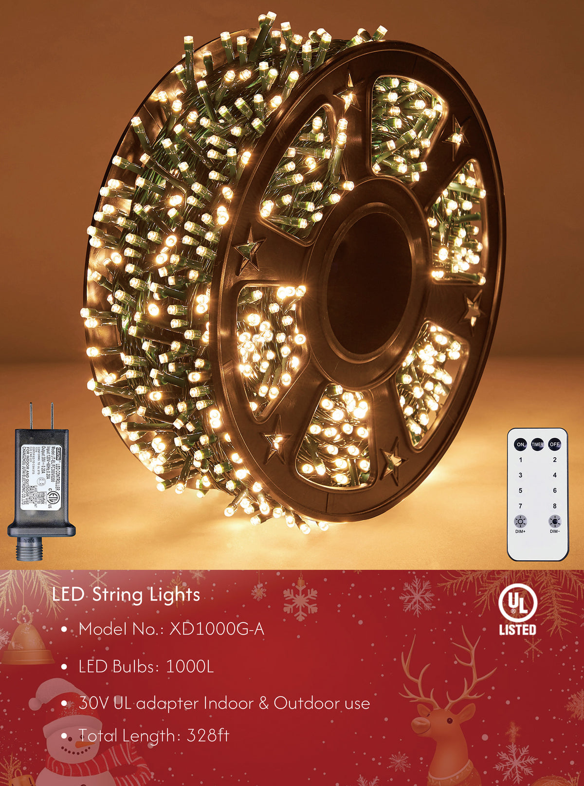 LED Christmas String Lights with Timer Remote & Modes