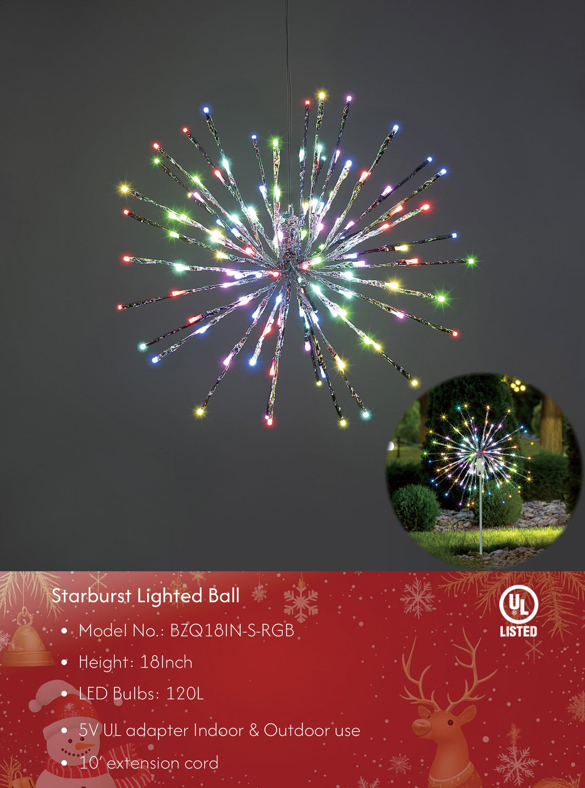 Starburst Light Lighted Ball LED Firework Lights White Twinkle Hanging Ball Dual-use for Patio Walkway Pathway Decoration Indoor/Outdoor image 1