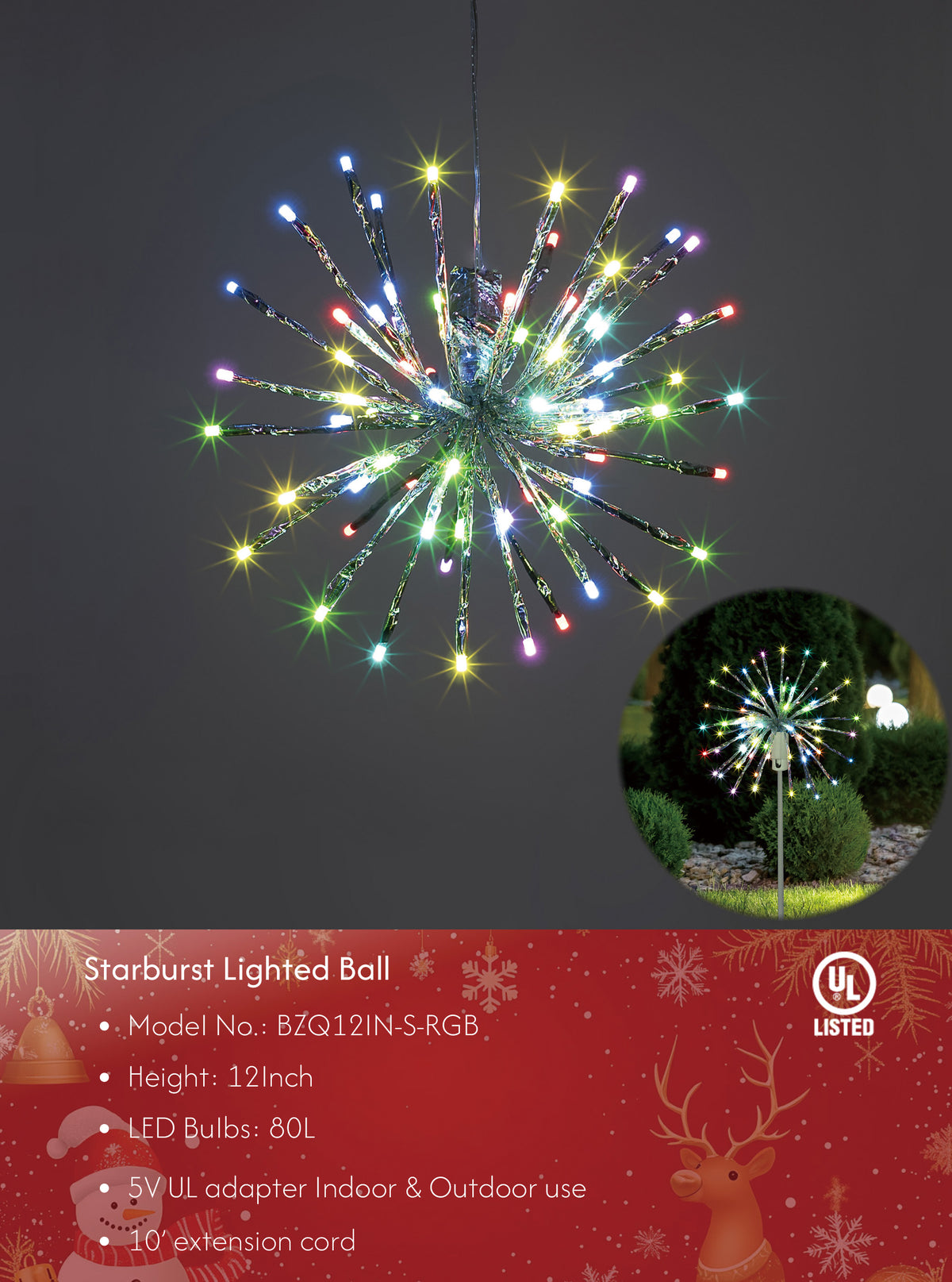 Starburst Light Lighted Ball LED Firework Lights White Twinkle Hanging Ball Dual-use for Patio Walkway Pathway Decoration Indoor/Outdoor