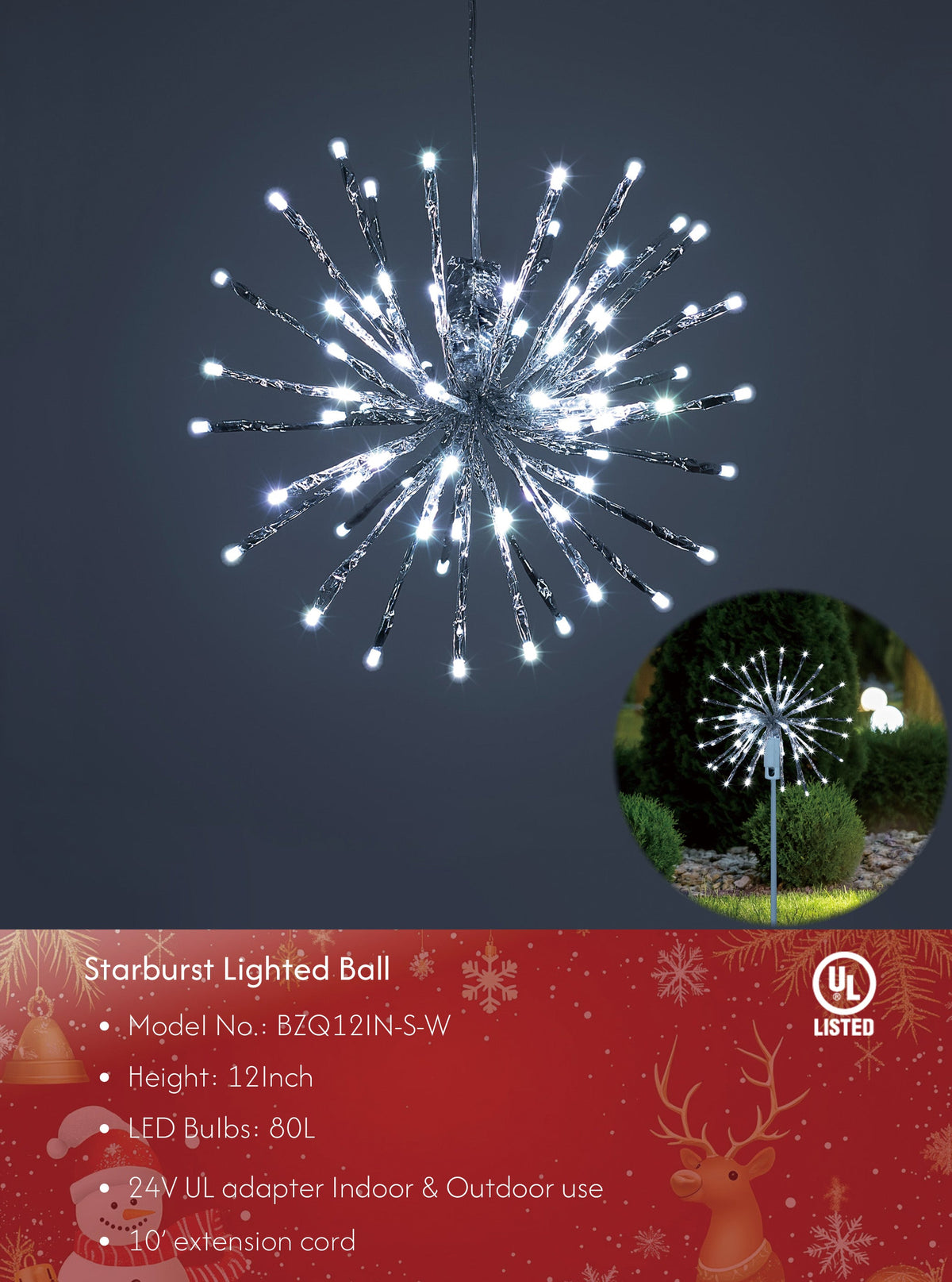 Starburst Light Lighted Ball LED Firework Lights White Twinkle Hanging Ball Dual-use for Patio Walkway Pathway Decoration Indoor/Outdoor image 1