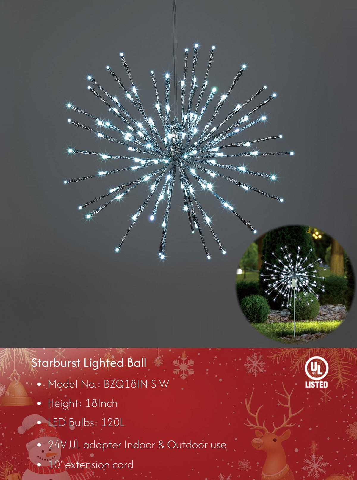 Starburst Light Lighted Ball LED Firework Lights White Twinkle Hanging Ball Dual-use for Patio Walkway Pathway Decoration Indoor/Outdoor image 1