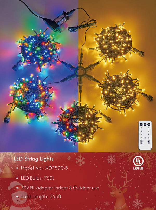 LED Christmas String Lights with Timer Remote & Modes