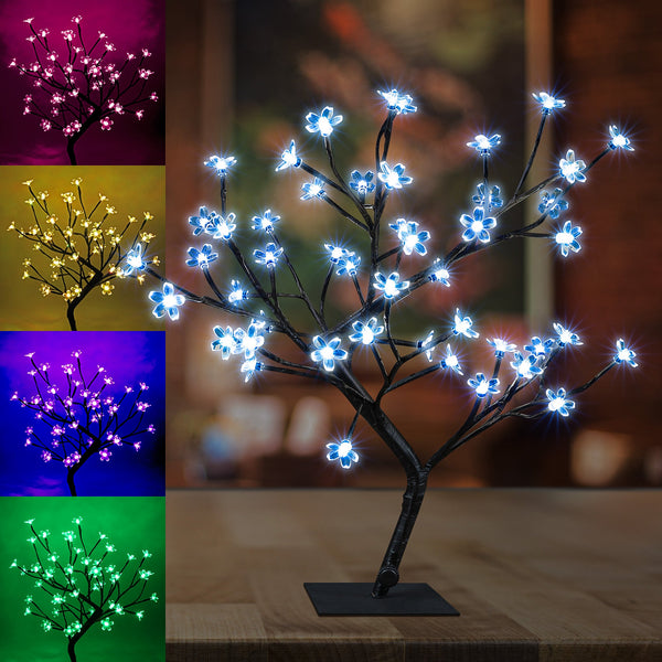 LIGHTSHARE 18 Inch Cherry Blossom Bonsai Tree, 48 LED Lights, RGB with Remote Control, 16 Color-Changing Modes, 24V UL Listed Adapter Included, Metal Base Ideal As Night Lights