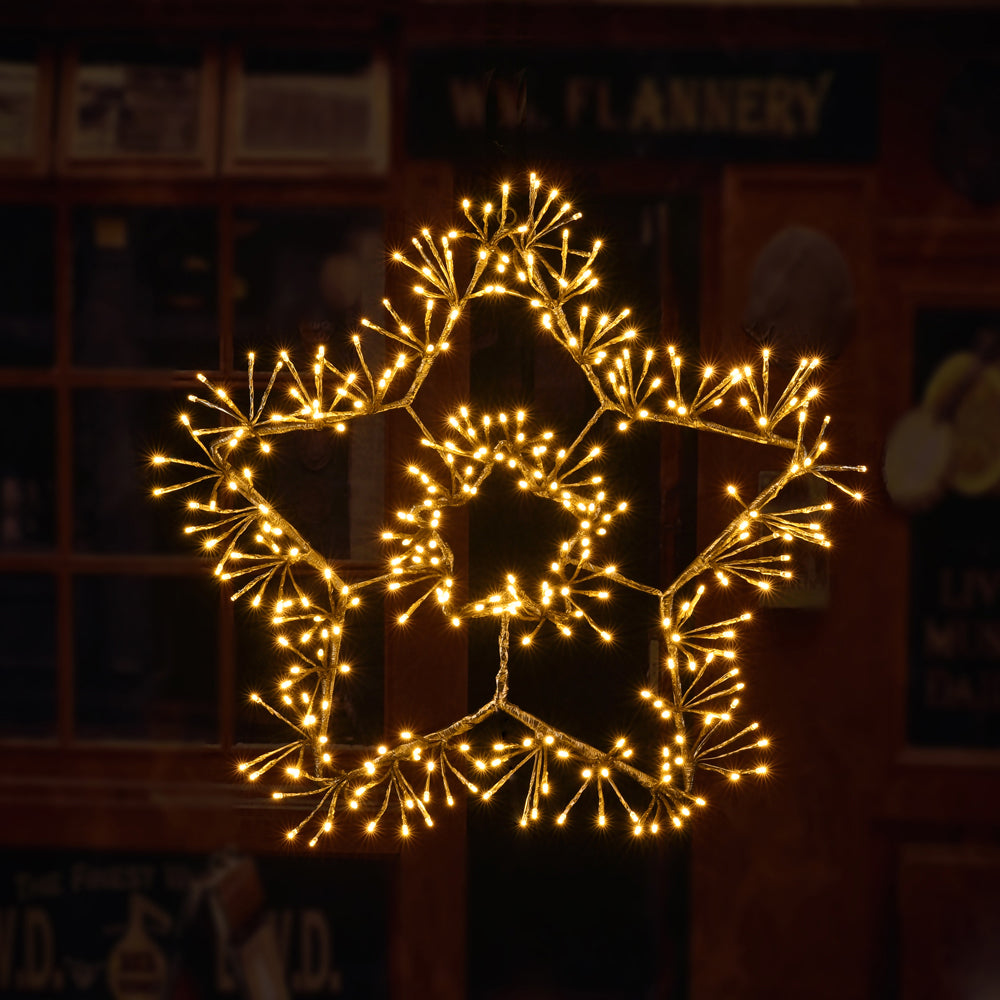 36IN Gold Frame Star Light with Warm White LEDs, Indoor/Outdoor Holiday Decoration image 3