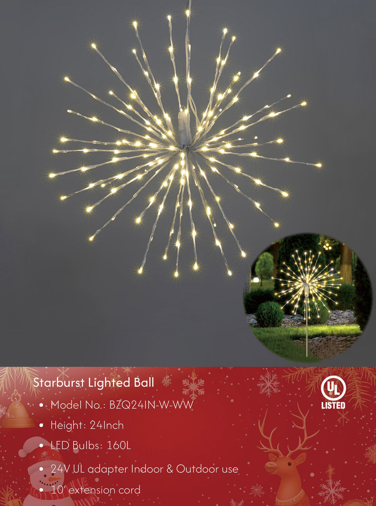 Starburst Light Lighted Ball LED Firework Lights White Twinkle Hanging Ball Dual-use for Patio Walkway Pathway Decoration Indoor/Outdoor image 1