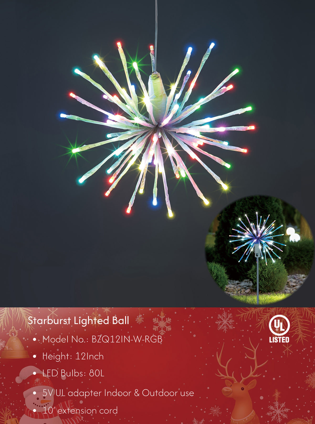 Starburst Light Lighted Ball LED Firework Lights White Twinkle Hanging Ball Dual-use for Patio Walkway Pathway Decoration Indoor/Outdoor