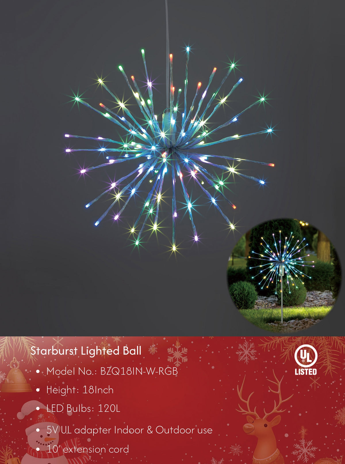 Starburst Light Lighted Ball LED Firework Lights White Twinkle Hanging Ball Dual-use for Patio Walkway Pathway Decoration Indoor/Outdoor image 1