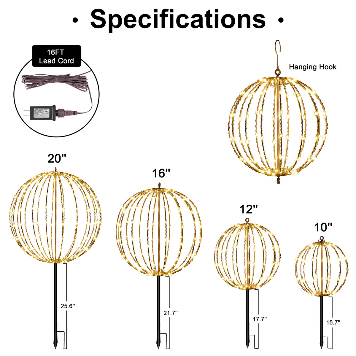 10IN Brown Frame Light Ball, 48 Warm White LEDs, Foldable Metal Frame, Indoor/Outdoor Garden Decoration image 8