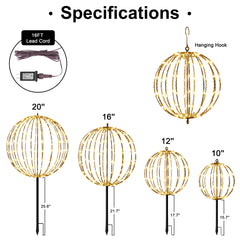 10IN Brown Frame Light Ball, 48 Warm White LEDs, Foldable Metal Frame, Indoor/Outdoor Garden Decoration image 8