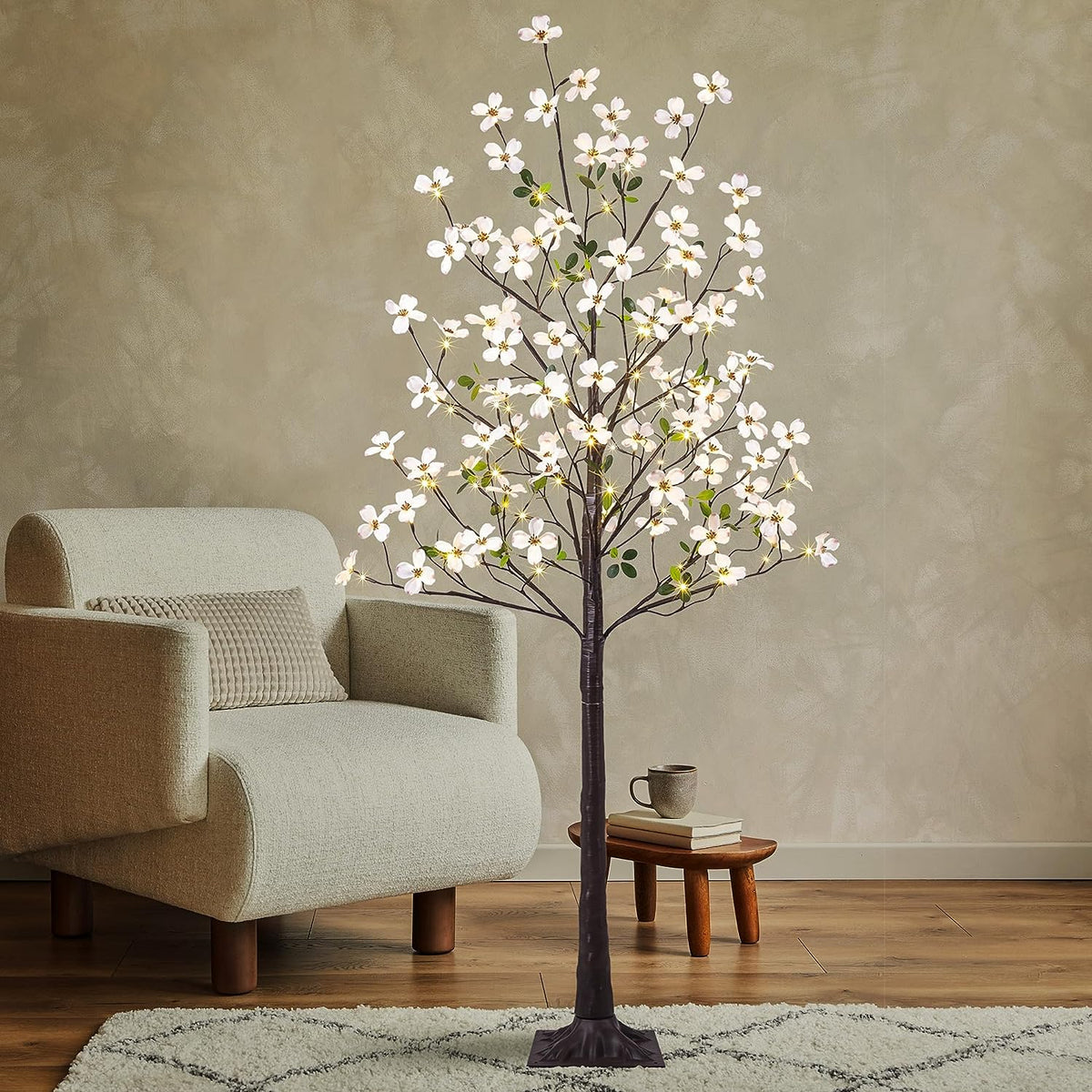 6 ft Lighted Dogwood Flower Tree - 120 LED Artificial Tree for Christmas & Home Decoration image 1