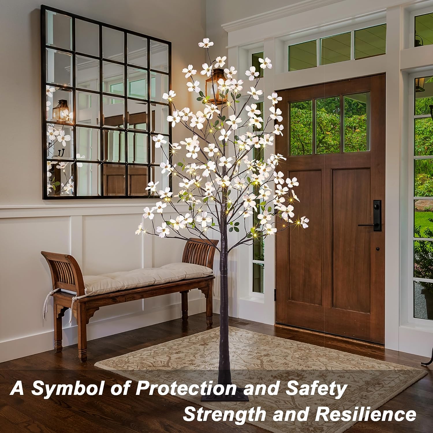 6FT Lighted Dogwood Flower Tree with 120 Warm White LEDs, Indoor 6FT Lighted Dogwood Flower Tree with 120 Warm White LEDs, Indoor