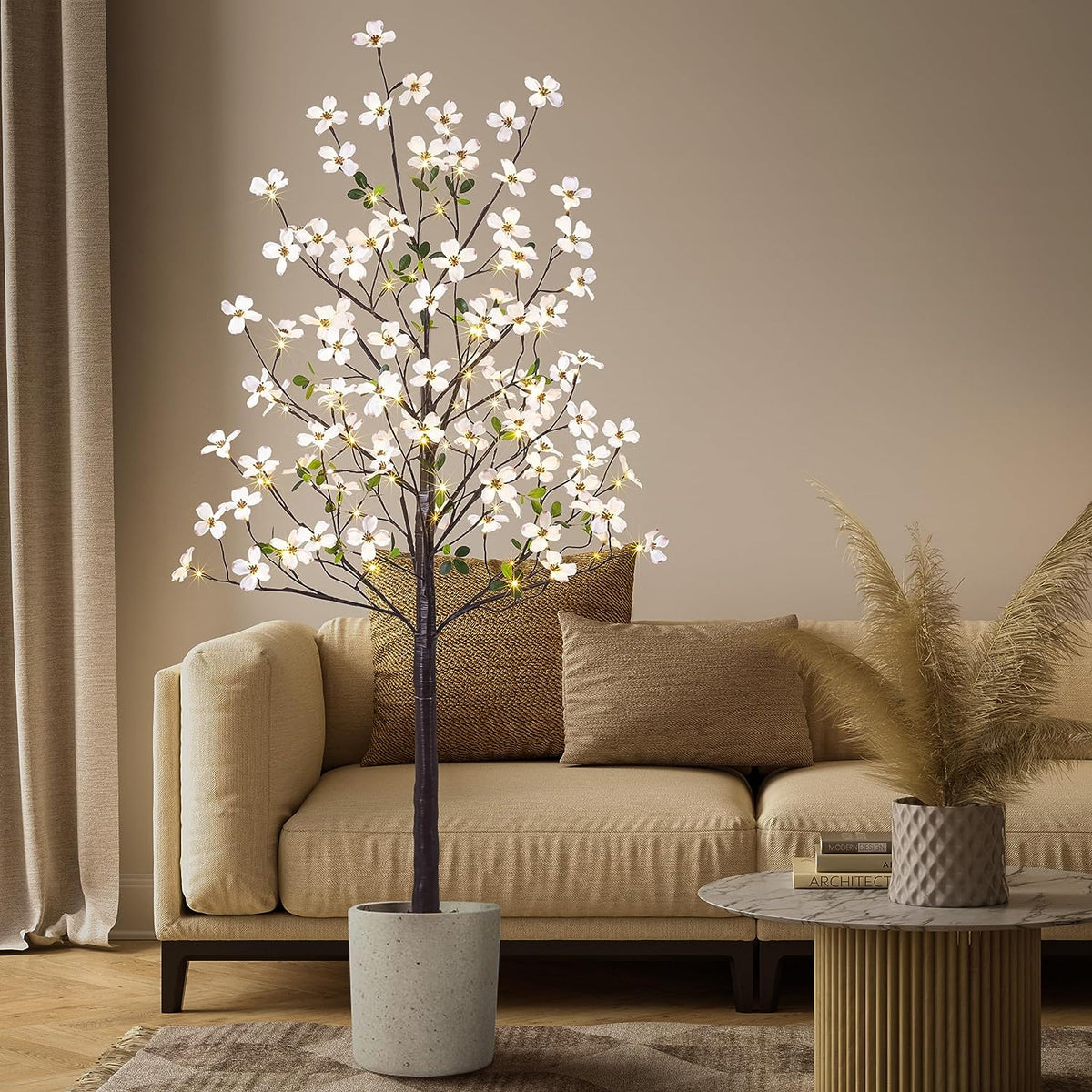 6 ft Lighted Dogwood Flower Tree - 120 LED Artificial Tree for Christmas & Home Decoration